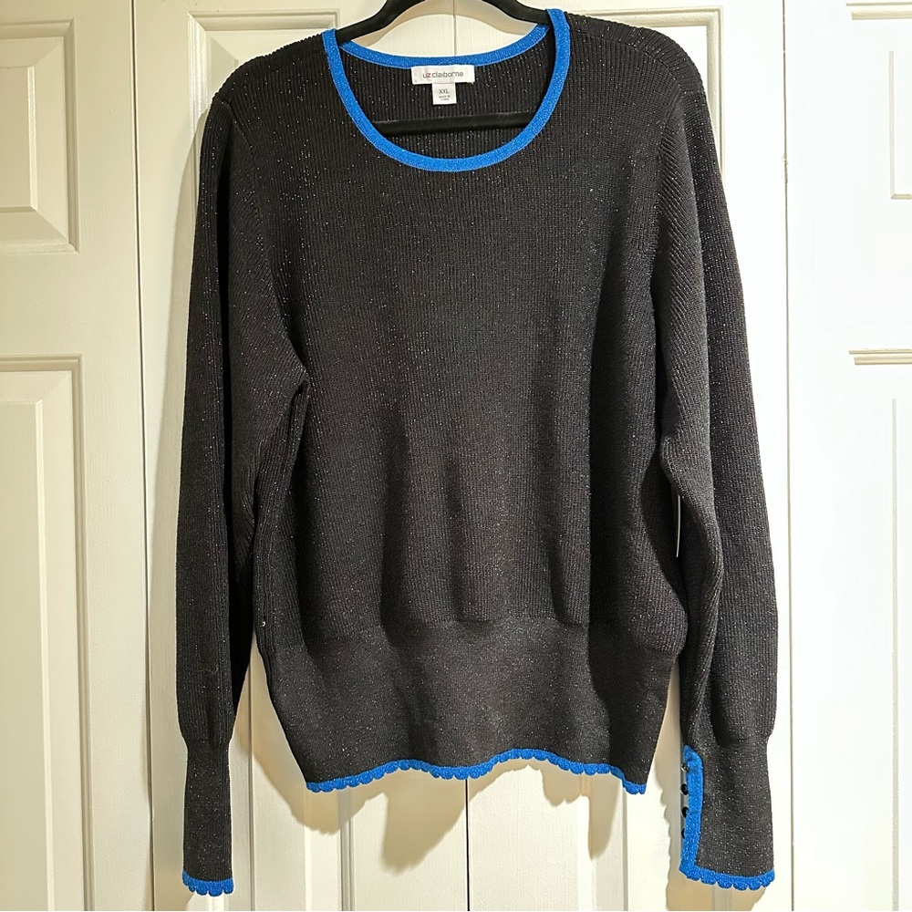 Liz Claiborne Sweater Women's XXL Black & Blue metallic knit Sweater